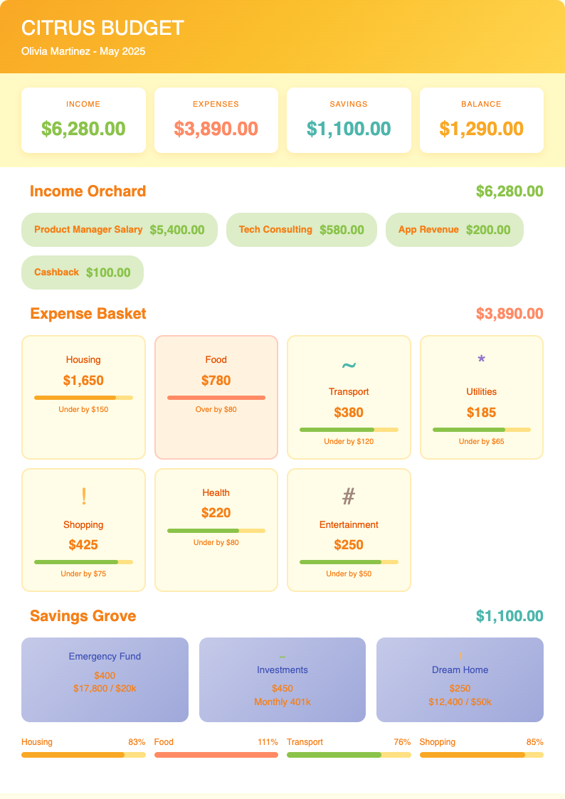 Sunny citrus budget template