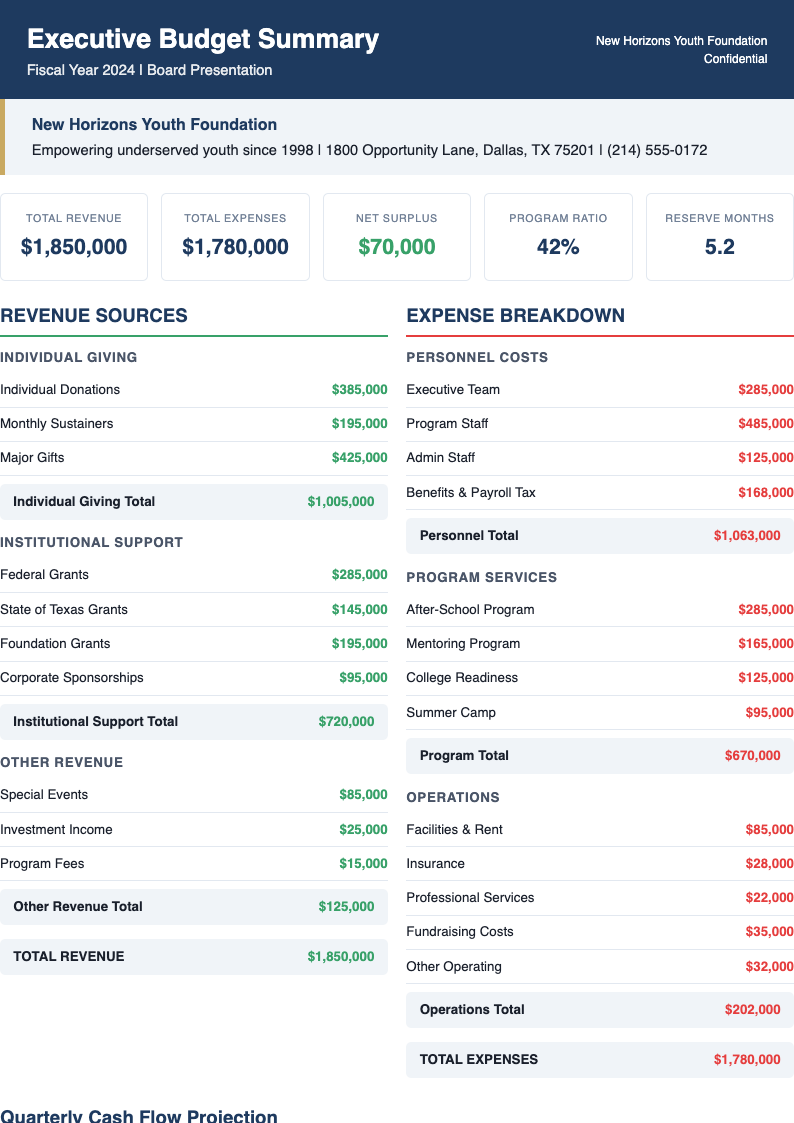 Executive summary nonprofit budget