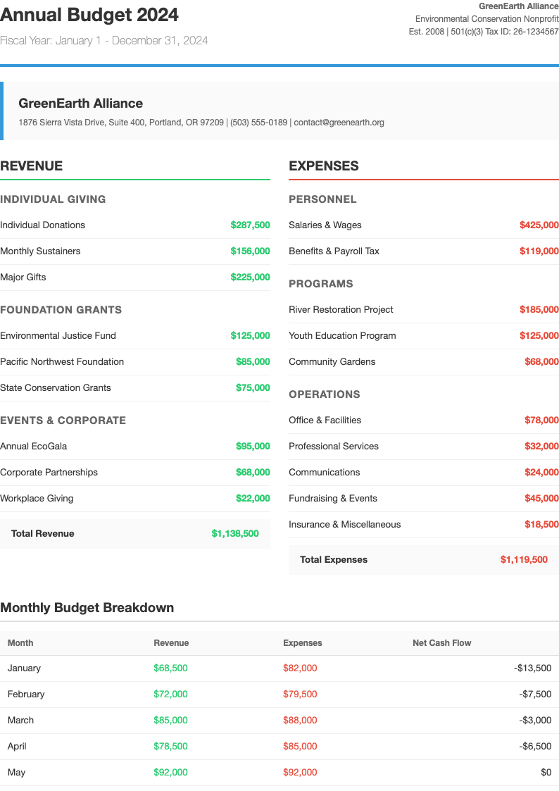 Modern minimalist nonprofit budget