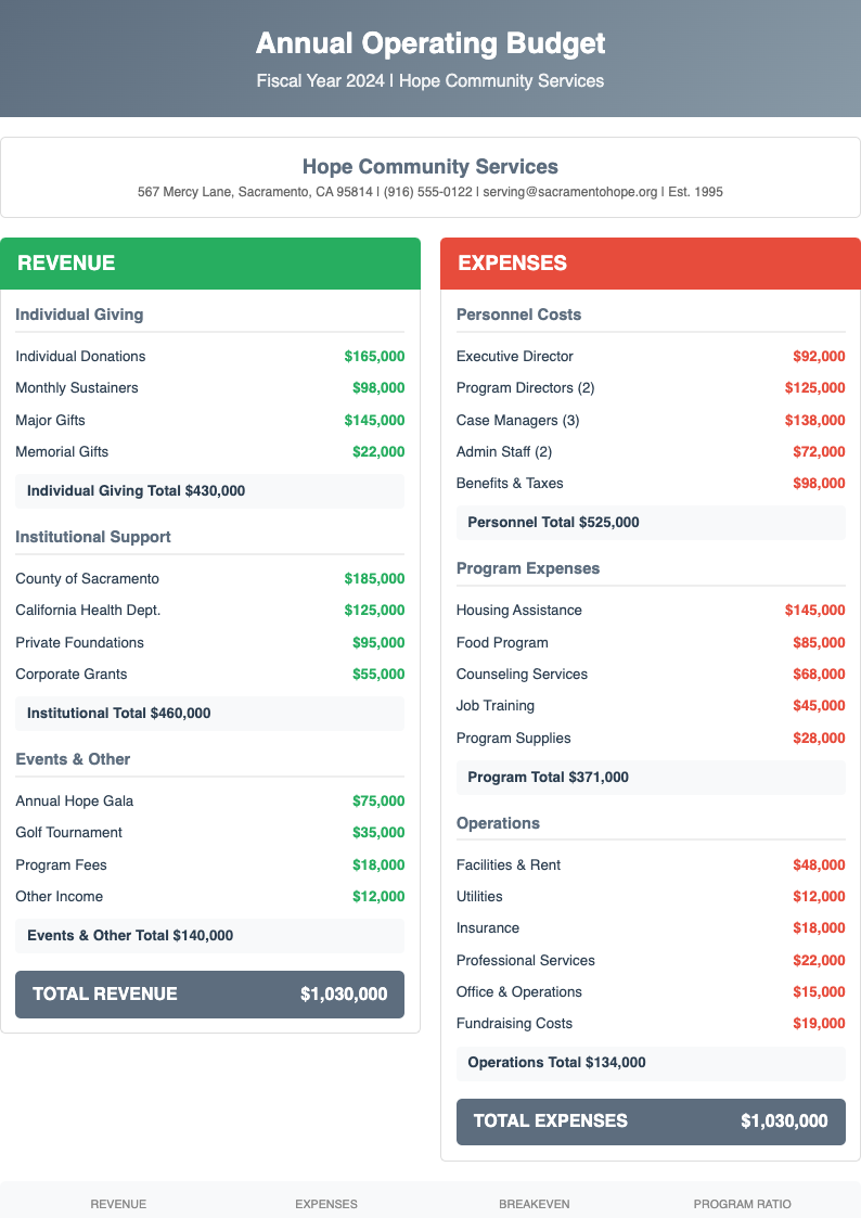 Two column nonprofit budget
