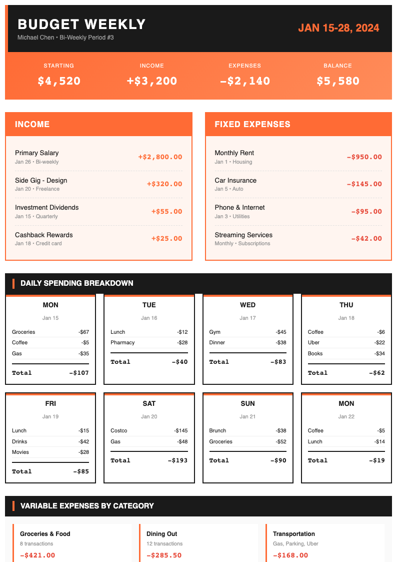 Bold contemporary weekly budget
