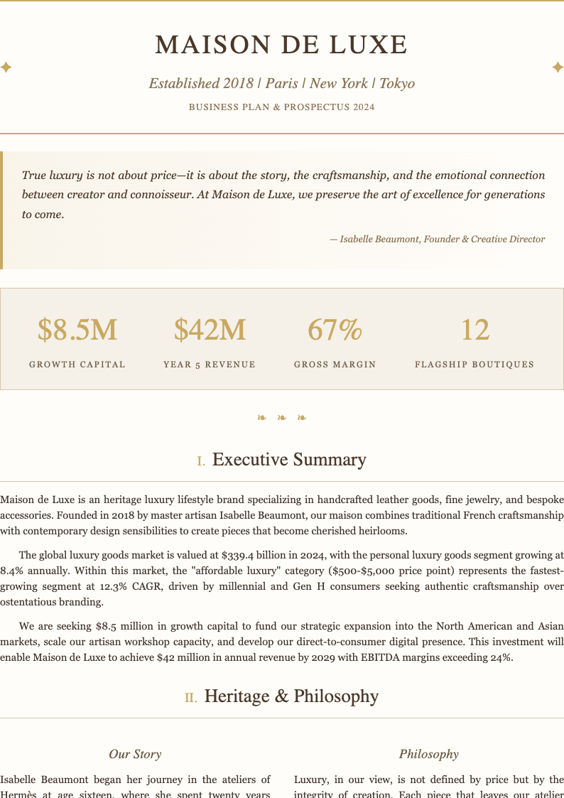 Elegant executive business plan