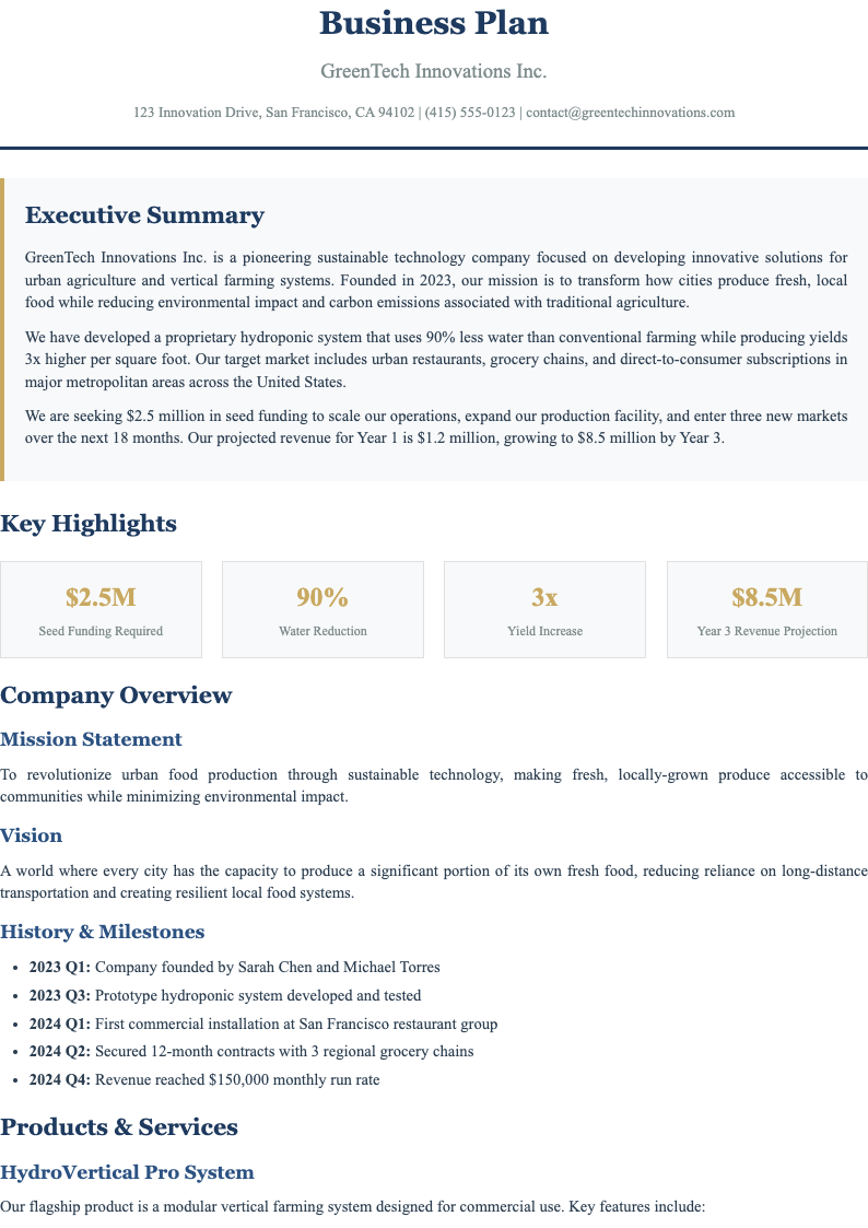 Classic professional business plan