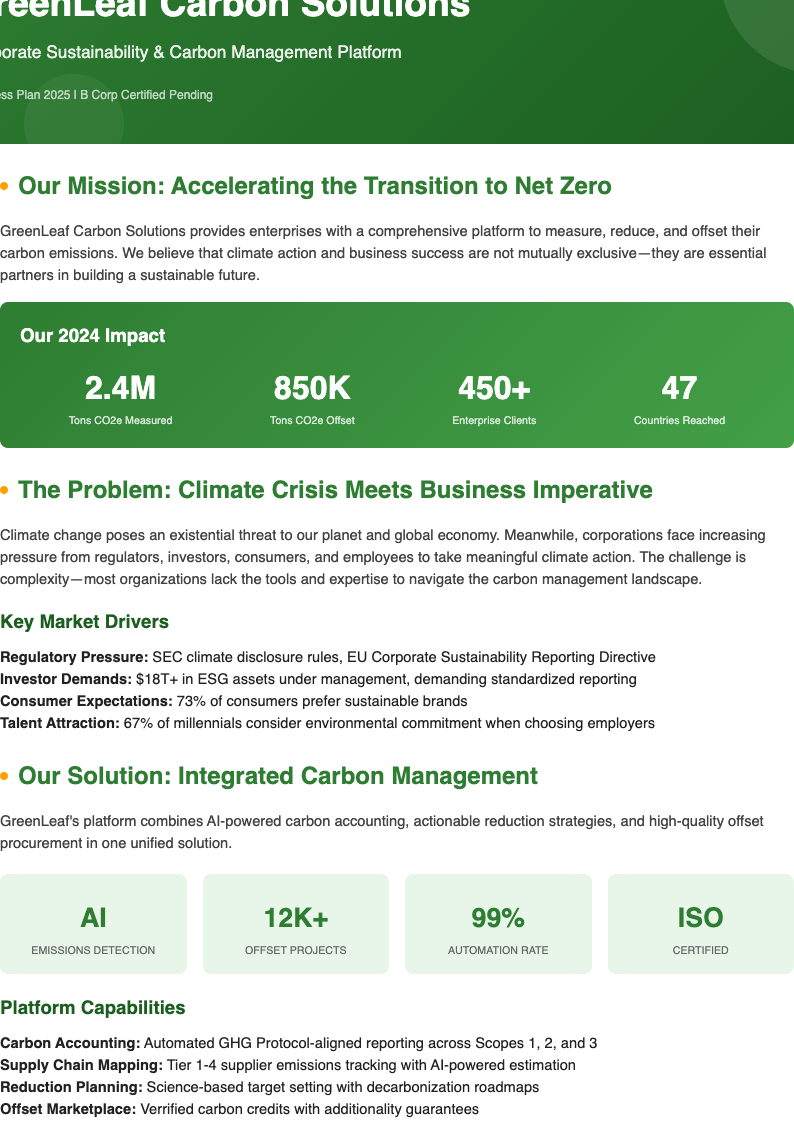 ESG sustainability business plan
