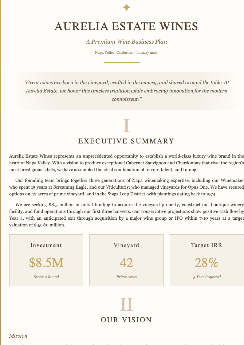 Elegant sophisticated business plan