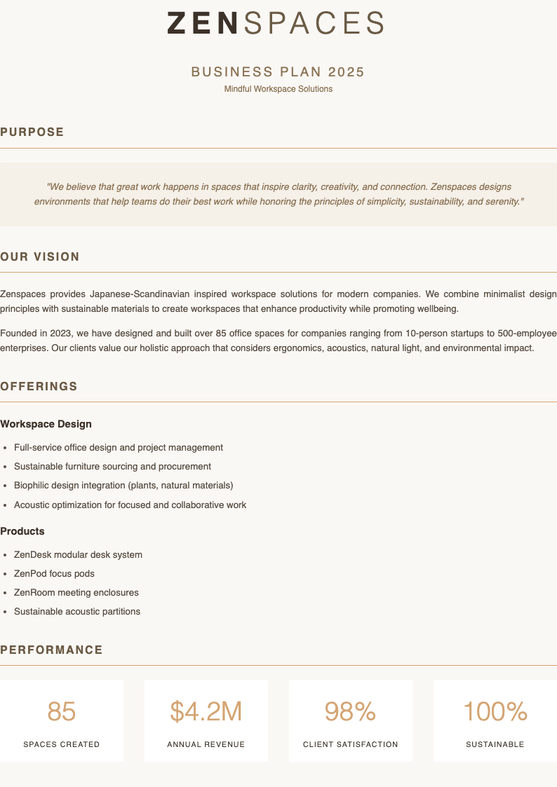 Japandi minimalist business plan