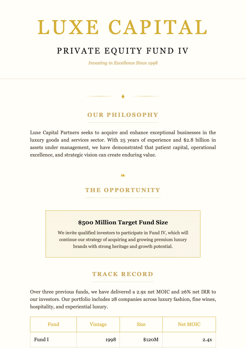 Luxury premium business plan