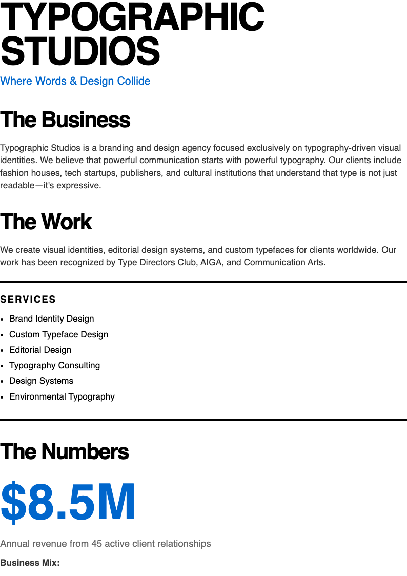 Typographic business plan