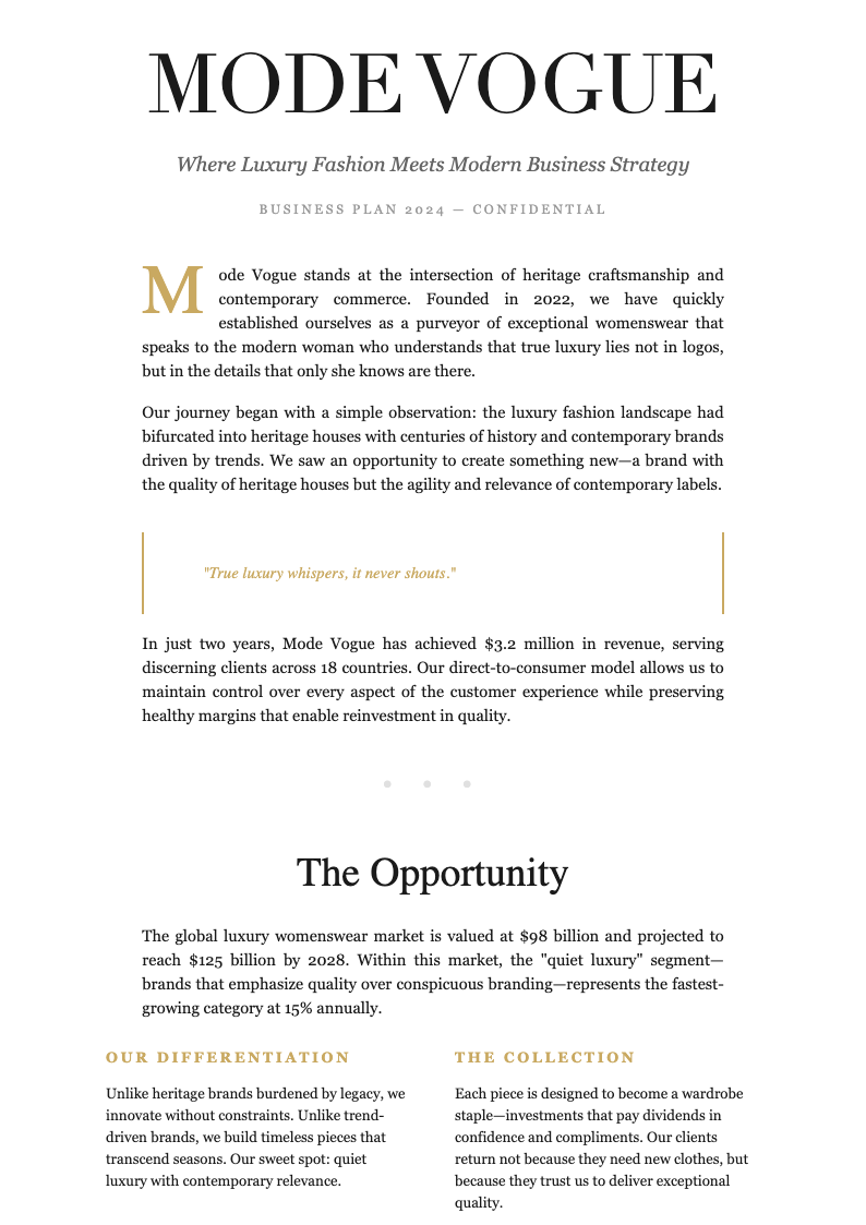 Editorial magazine clothing business plan