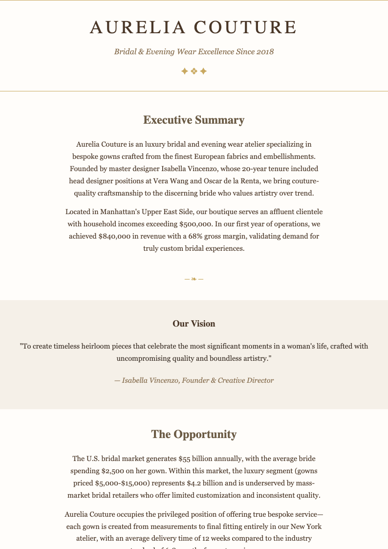 Elegant sophisticated clothing business plan