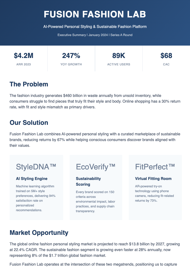 Executive summary clothing business plan