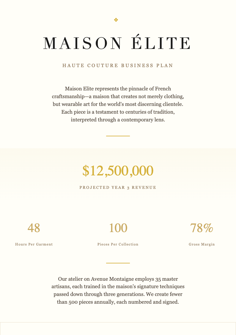 Luxury premium clothing business plan