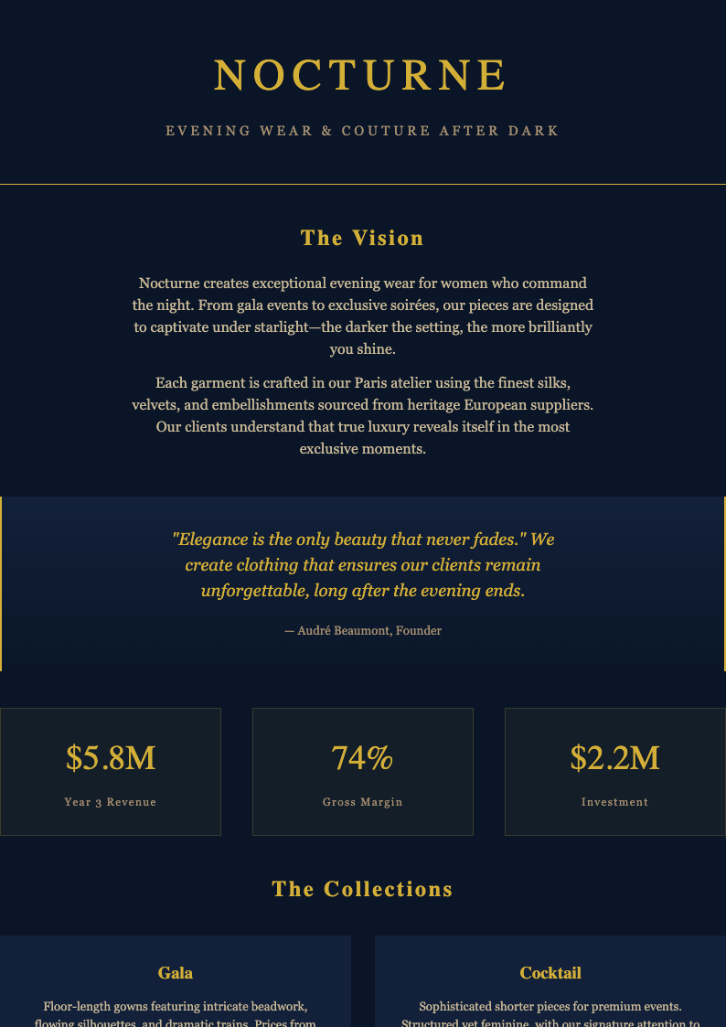 Midnight luxury clothing business plan