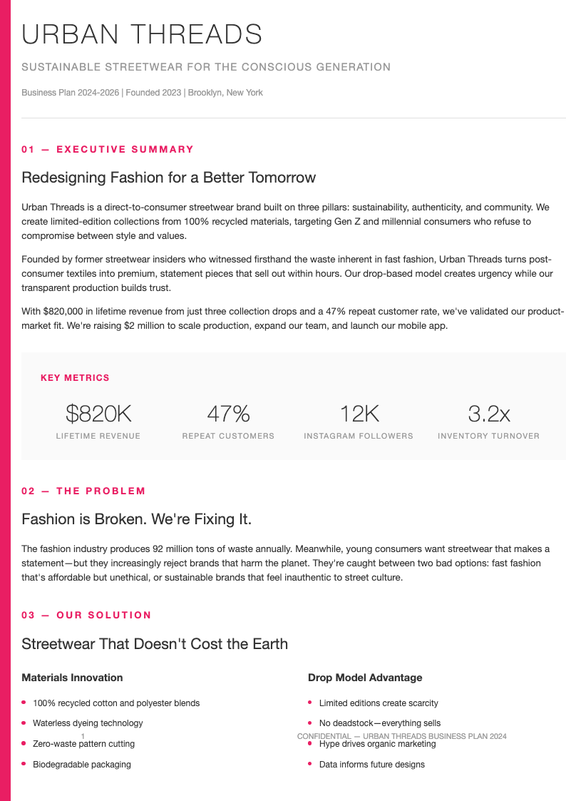 Modern minimalist clothing business plan