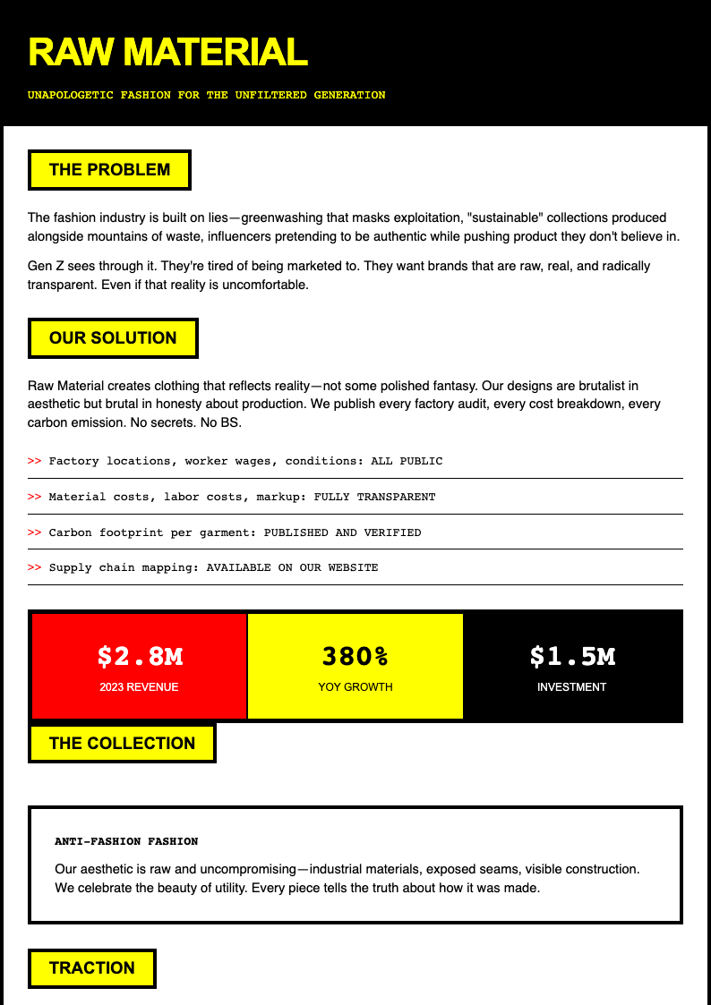 Neo brutalist clothing business plan
