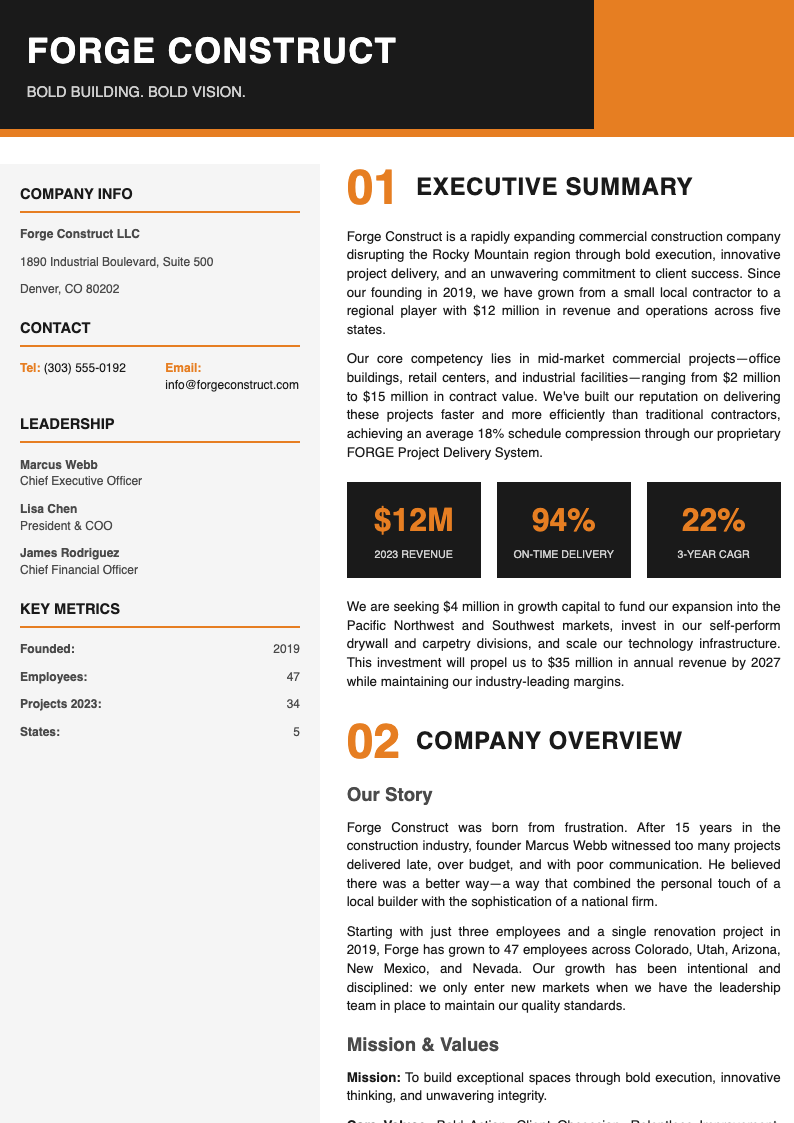 Construction Business Plan preview