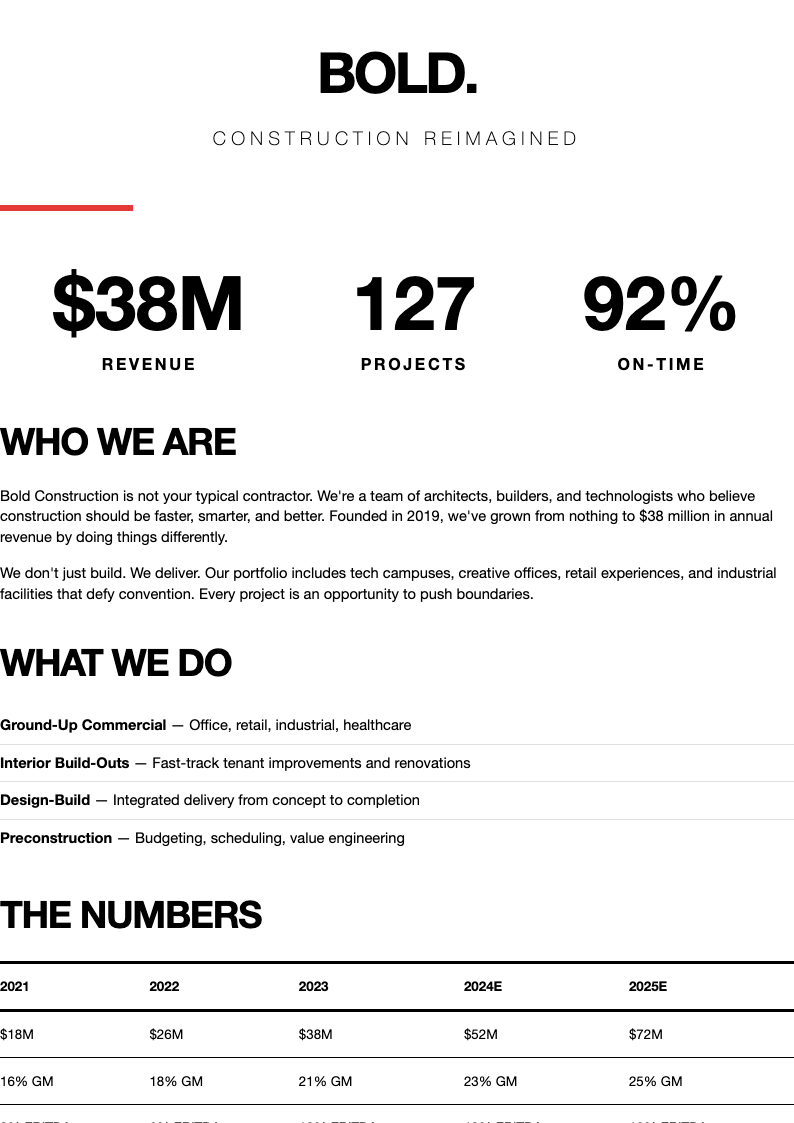 Minimalist bold construction business plan