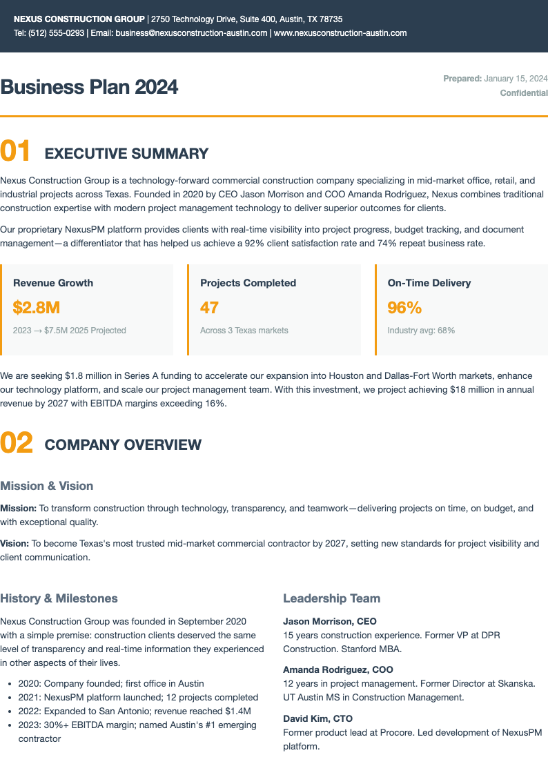 Modern minimalist construction business plan