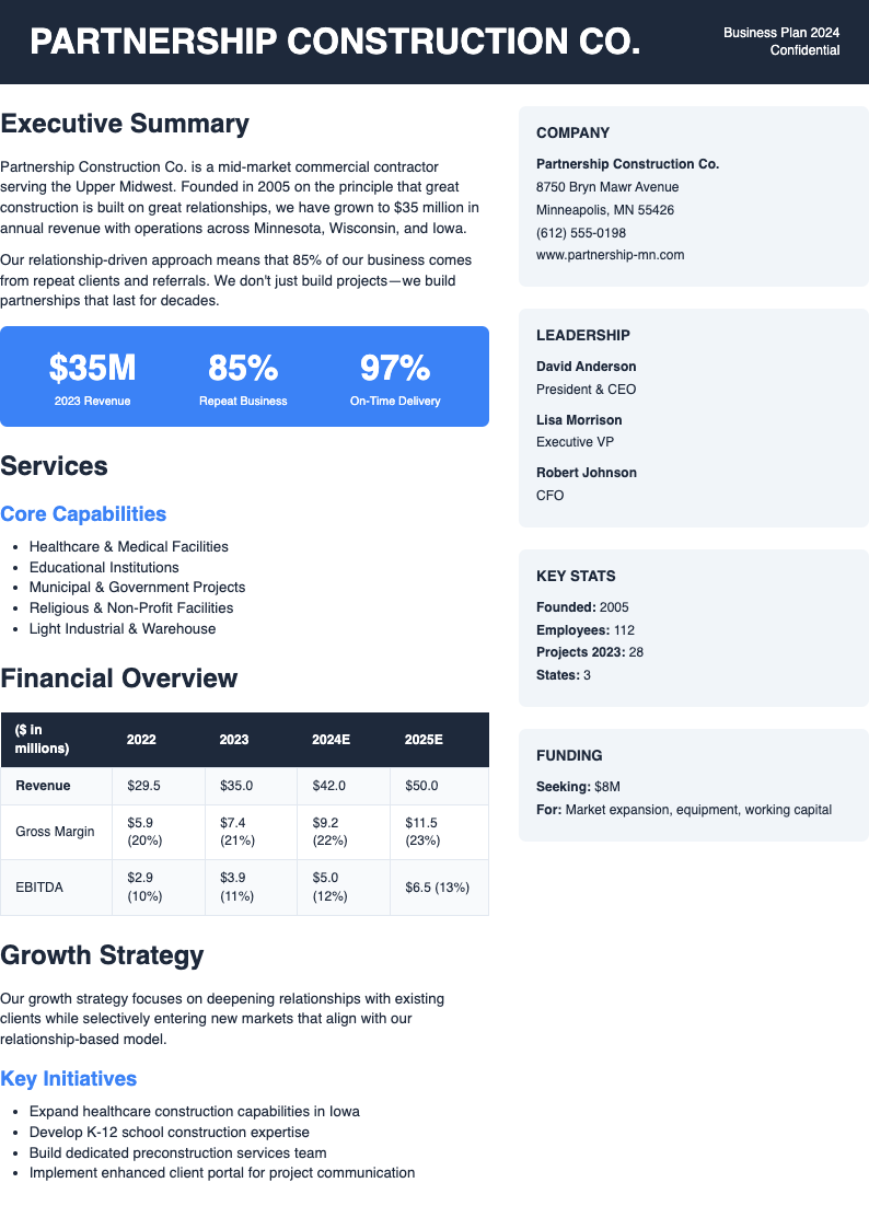 Two column professional construction business plan