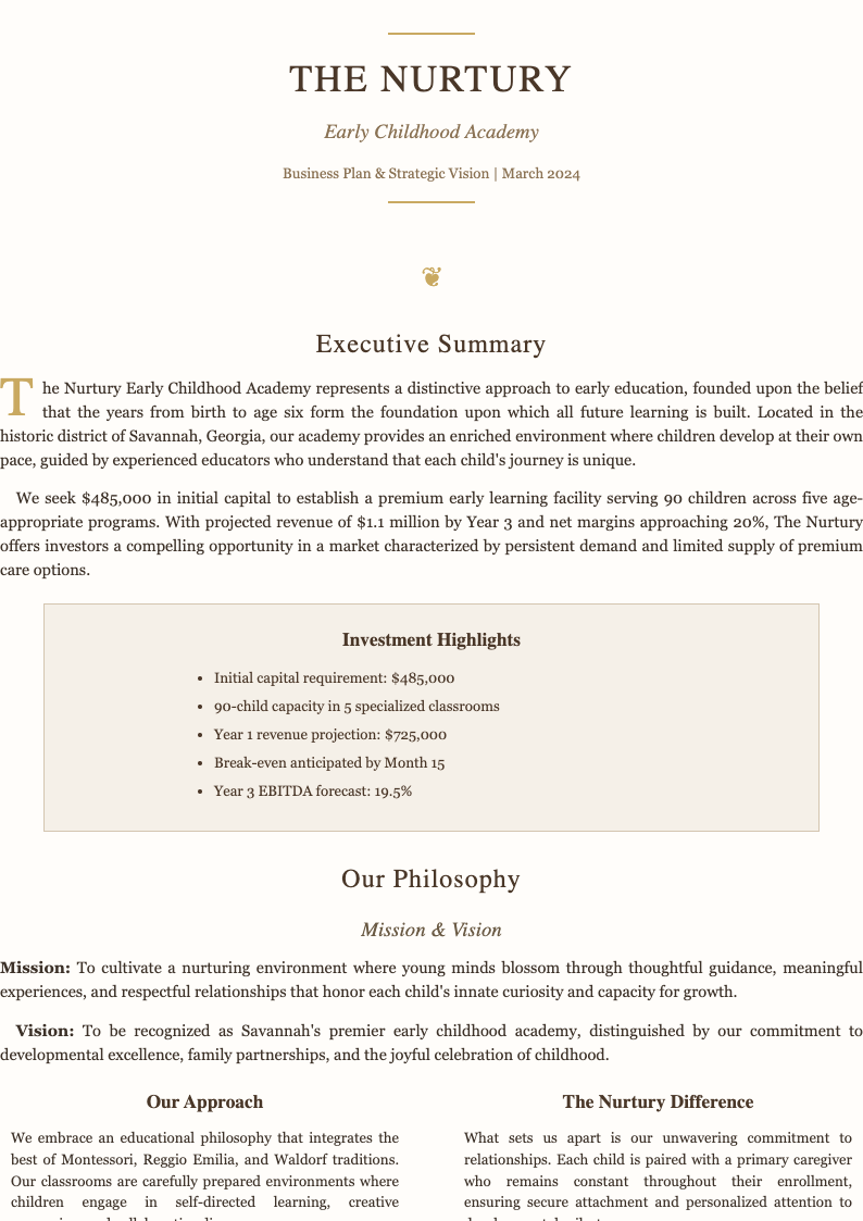 Elegant sophisticated day care business plan