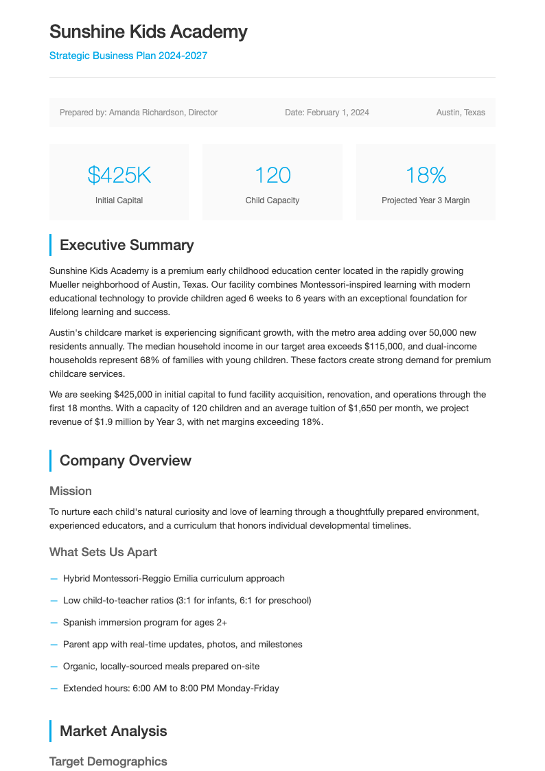 Modern minimalist day care business plan