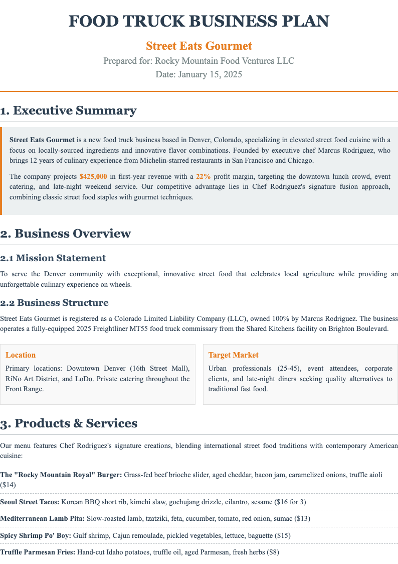 Classic professional food truck business plan