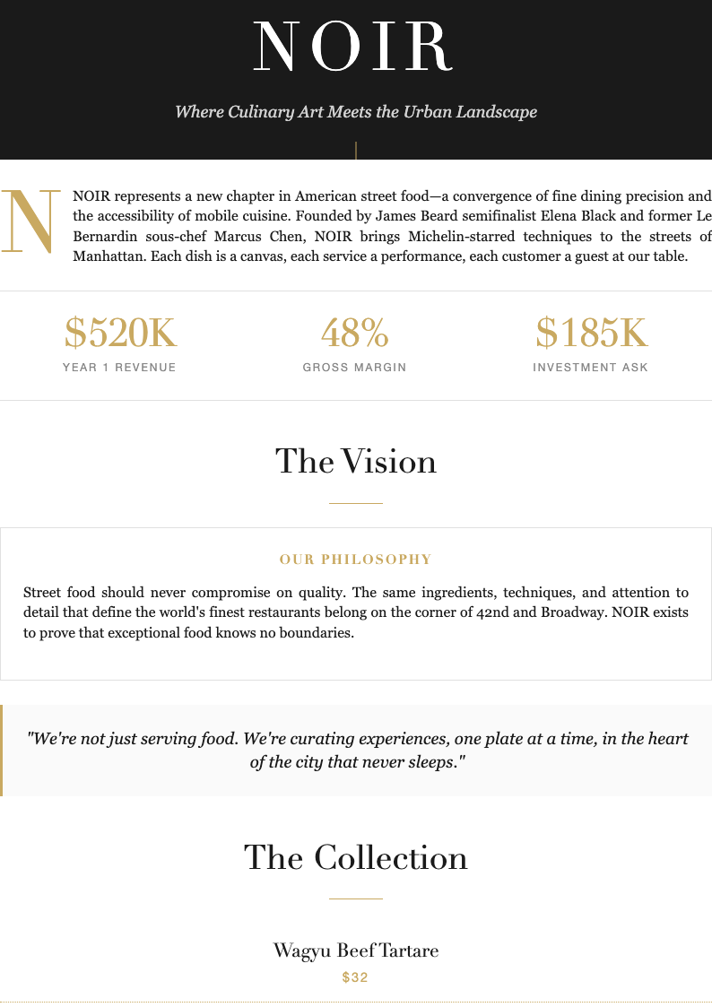 Editorial magazine food truck business plan