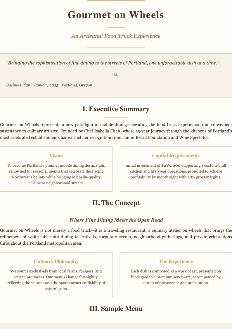Elegant sophisticated food truck business plan