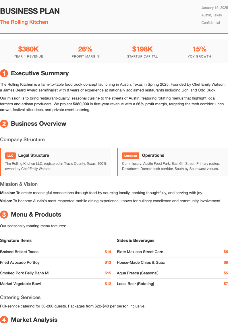 Modern minimalist food truck business plan