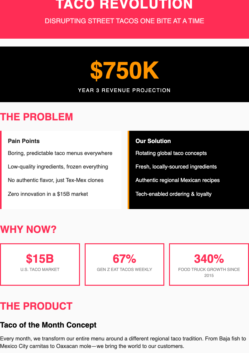 Startup pitch food truck business plan