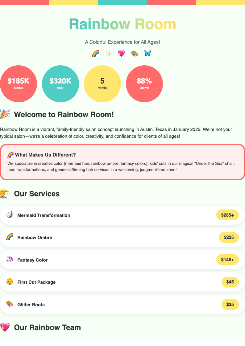 Playful colorful salon business plan