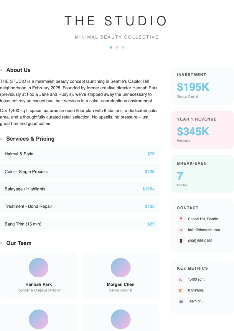 Soft minimalist salon business plan