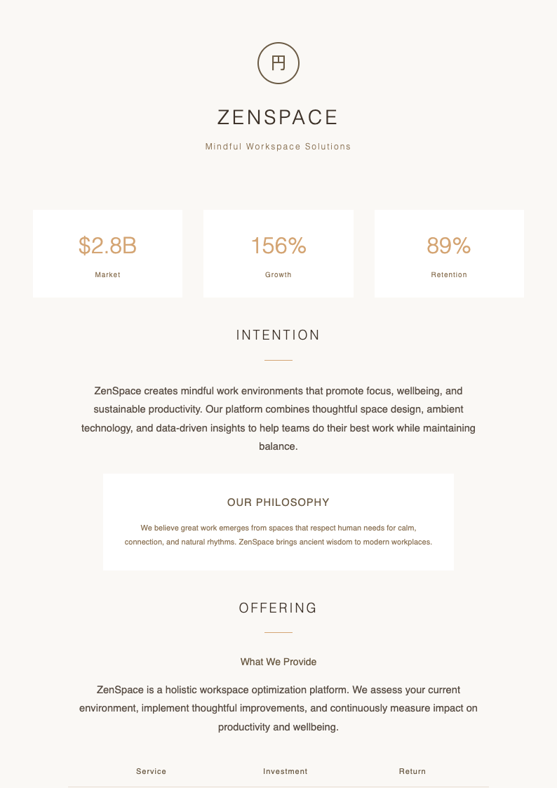 Japandi minimalist startup business plan