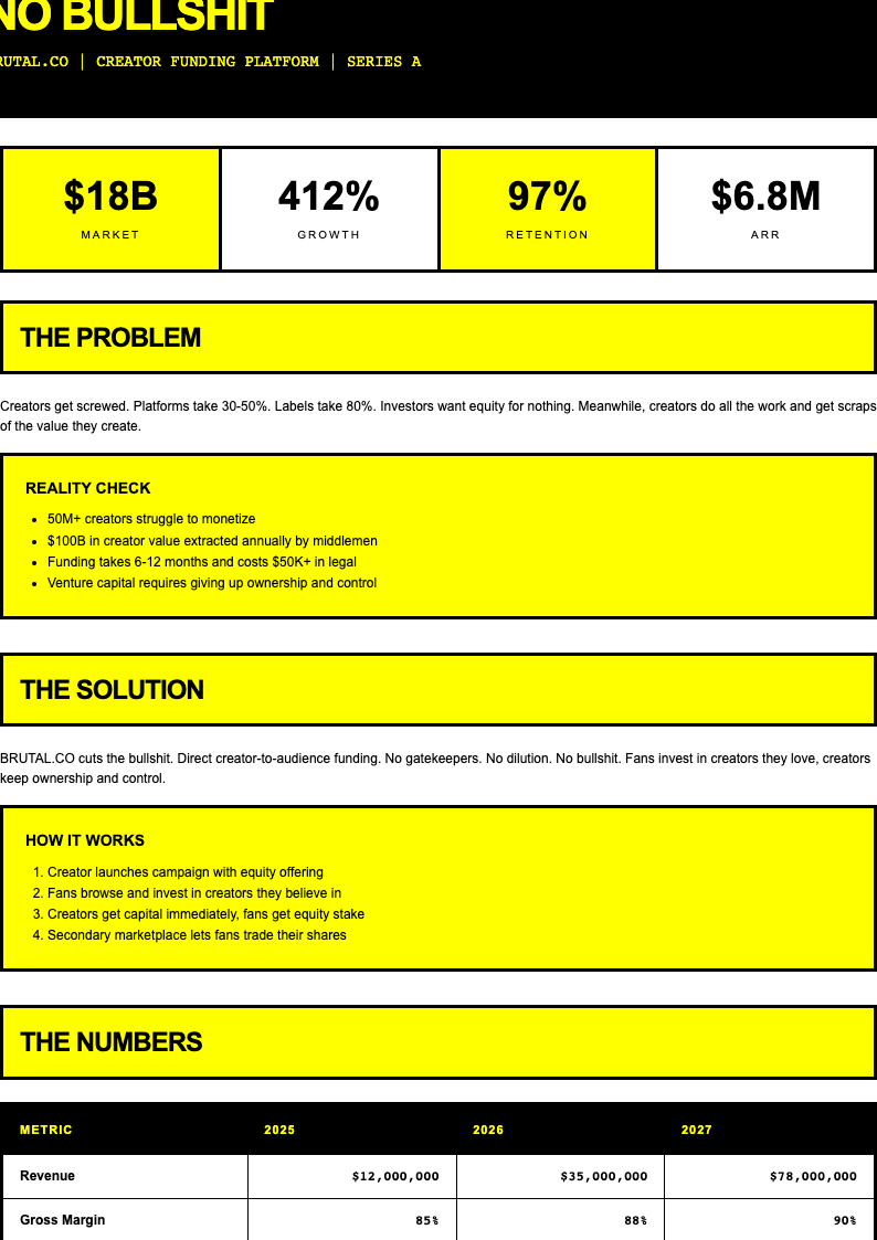Neo brutalist startup business plan