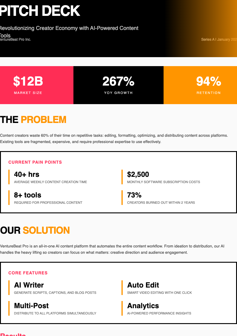 Startup pitch deck companion business plan