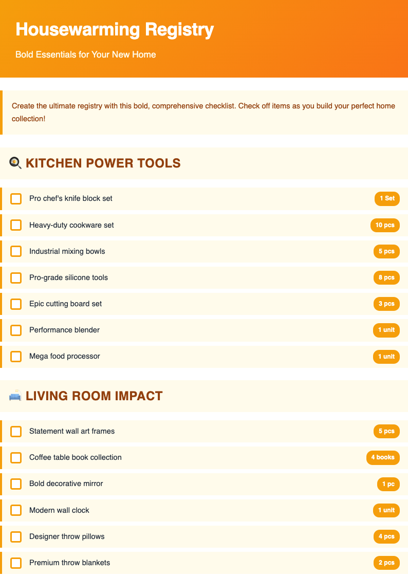 Contemporary bold housewarming registry checklist