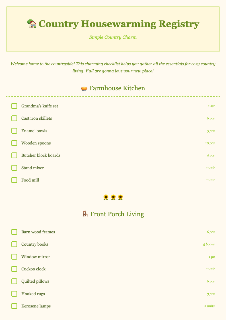 Country cottage housewarming registry checklist