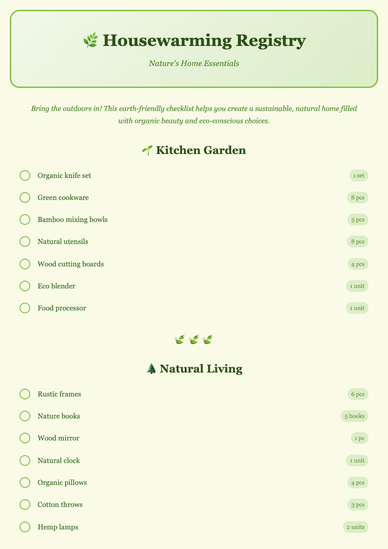 Nature inspired housewarming registry checklist