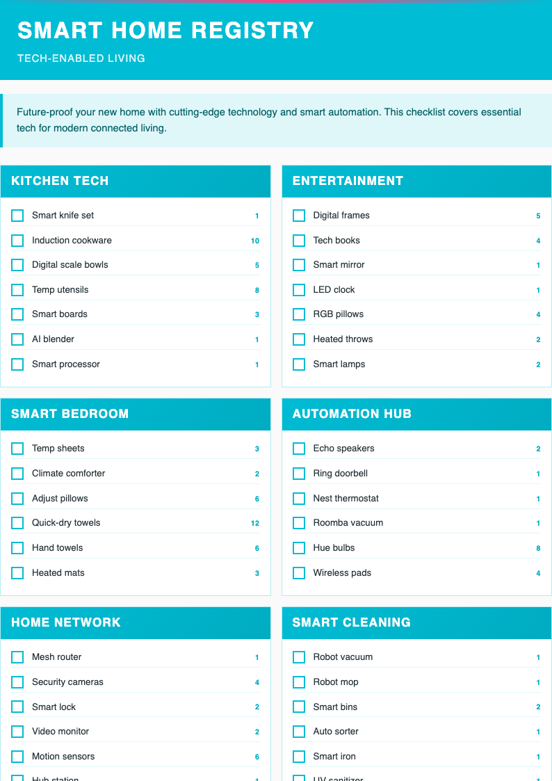 Smart tech housewarming registry checklist