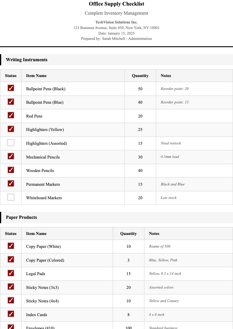 Office Supply Checklist preview