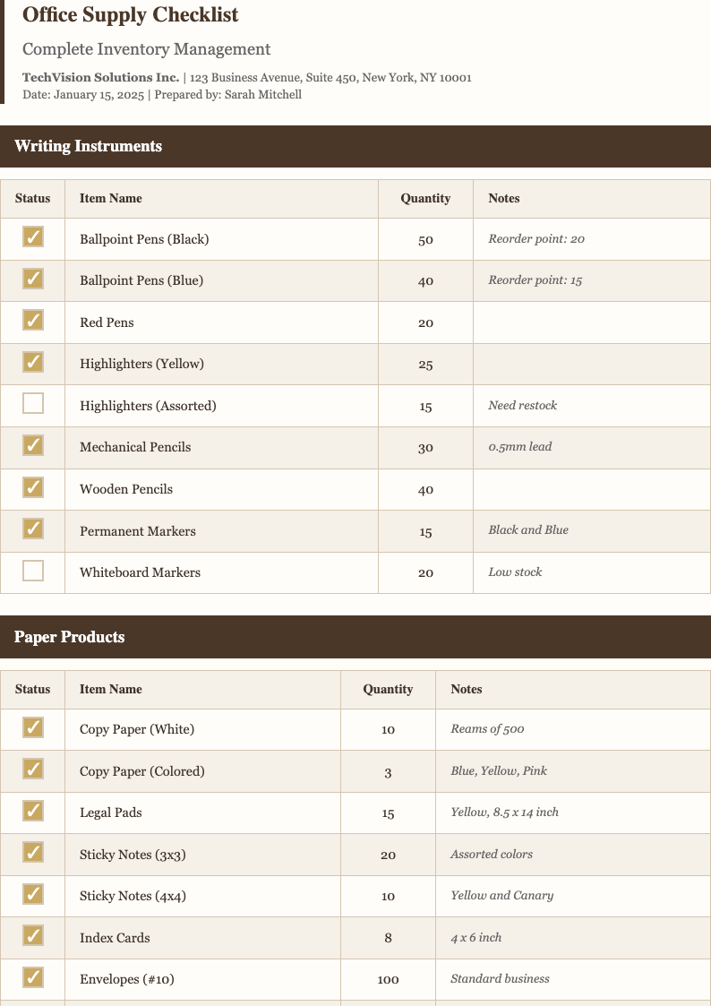 Creative modern office supply checklist