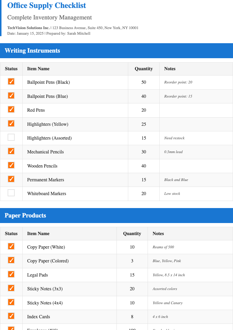 Modern minimalist office supply checklist
