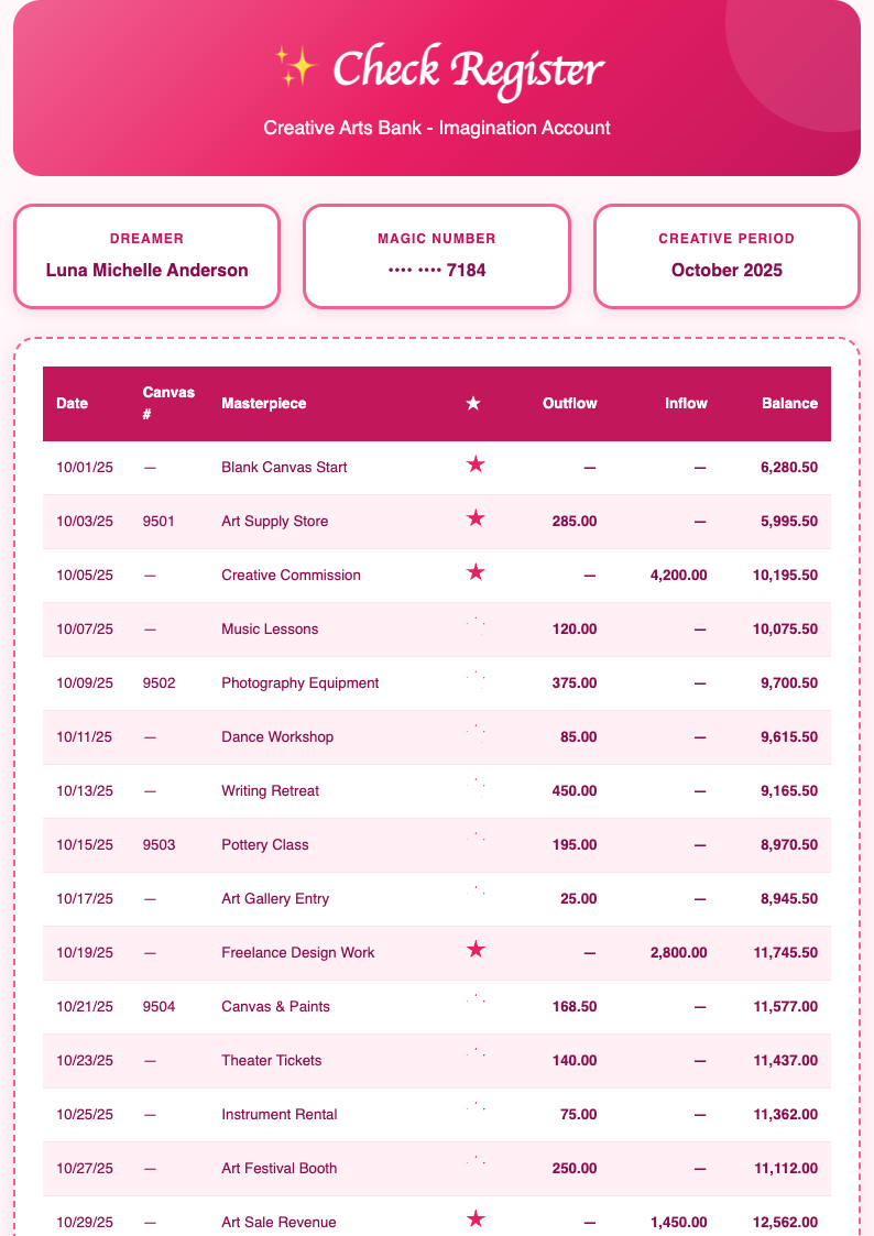 Sample Check Register preview