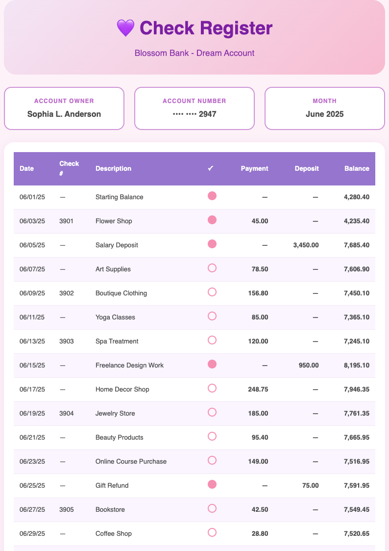 Pastel soft Sample Check Register