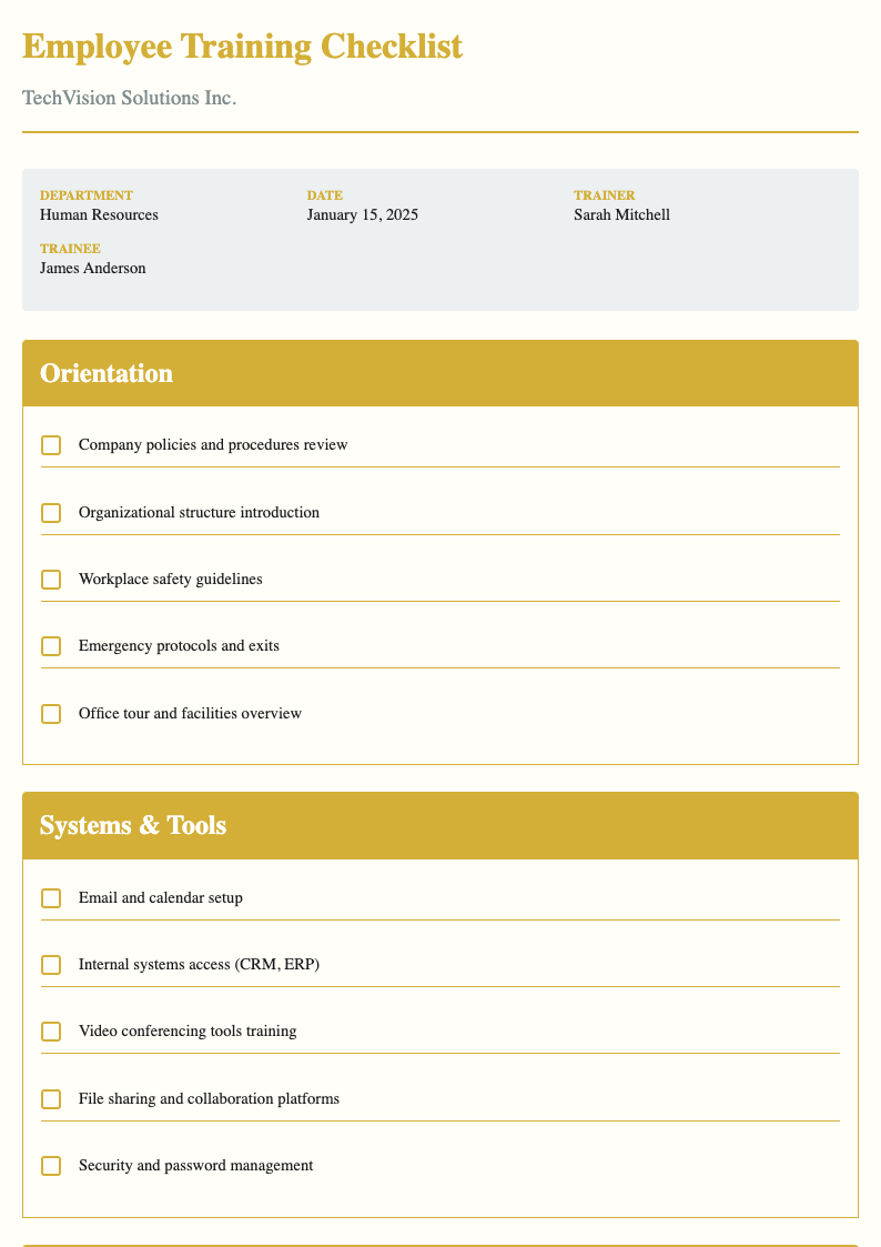 Certificate Award Training Checklist