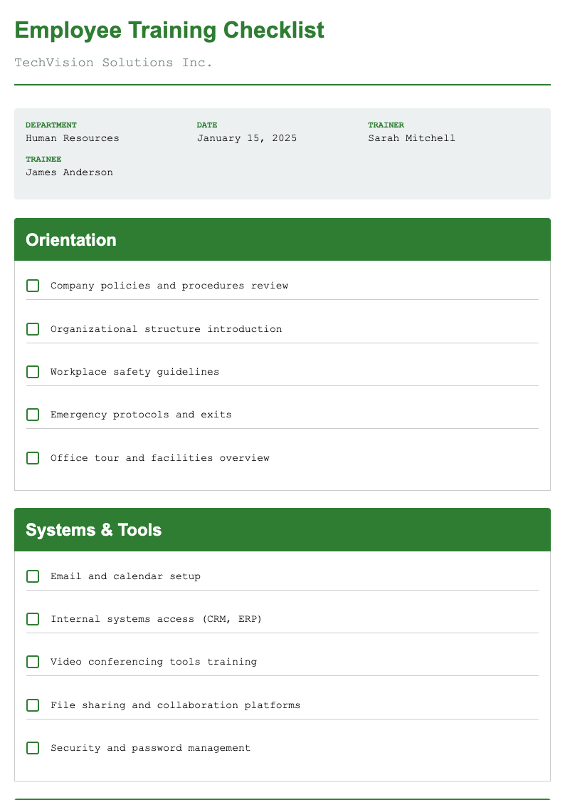 Financial Statement Training Checklist
