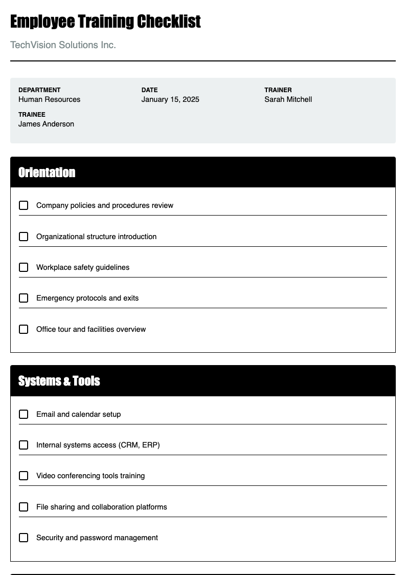 Monochrome Stark Training Checklist