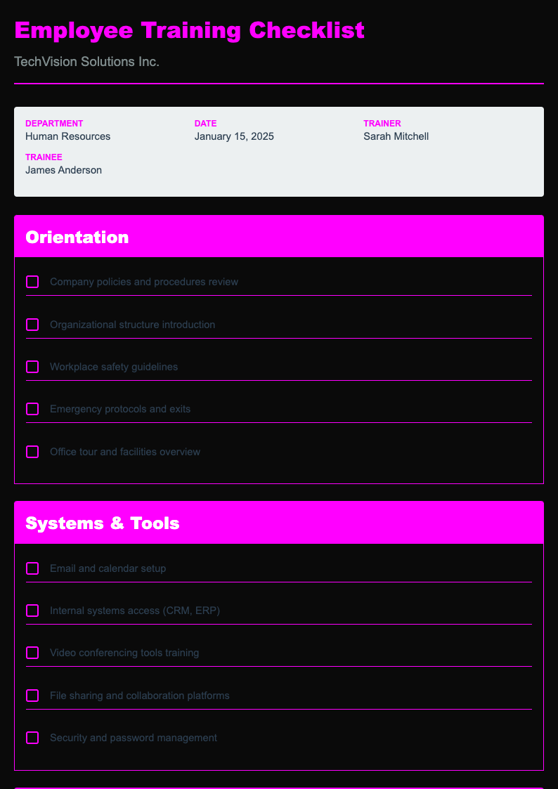 Neon Bold Training Checklist
