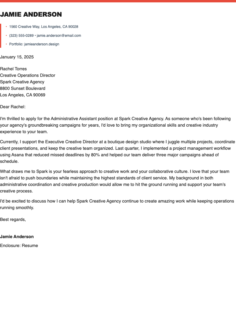 Bold contemporary administrative assistant cover letter