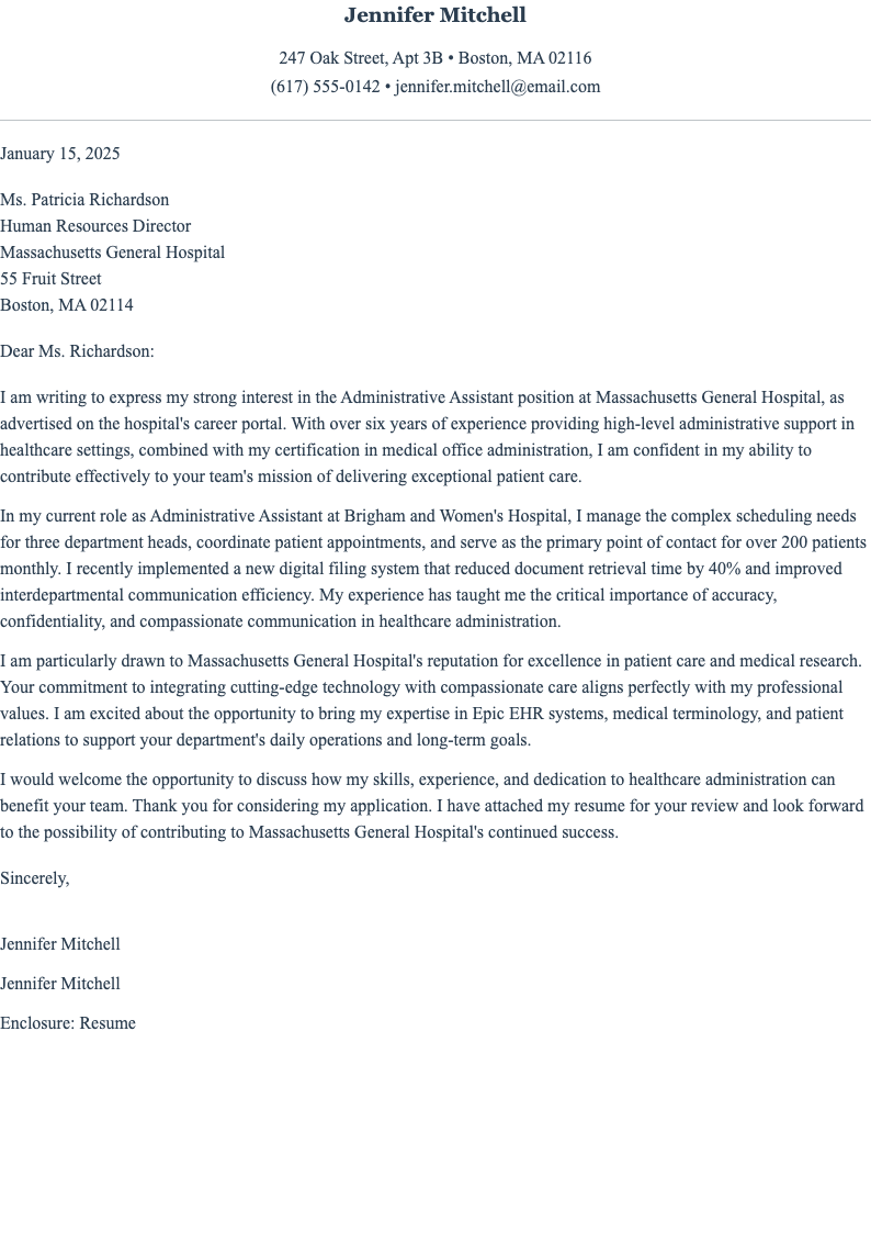 Administrative Assistant Cover Letter preview